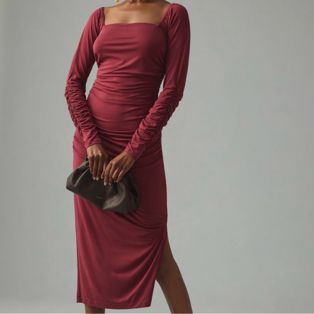 Anthropologie square neck ruched dress